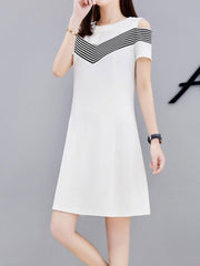 Round Neck  Color Block  Raglan Sleeve Shift Dress