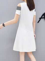 Round Neck  Color Block  Raglan Sleeve Shift Dress