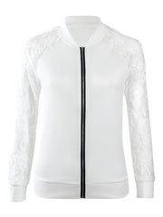 Band Collar  Zips  Lace Plain  Long Sleeve Jackets