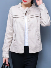 Ruffle Trim  Plain  Long Sleeve Jackets