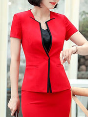 Collarless  Plain  Short Sleeve Blazers