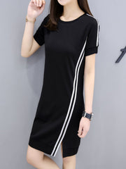 Round Neck  Side Slit  Color Block Shift Dress