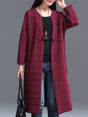 Collarless  Brocade  Long Sleeve Trench Coats