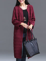 Collarless  Brocade  Long Sleeve Trench Coats