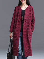 Collarless  Brocade  Long Sleeve Trench Coats