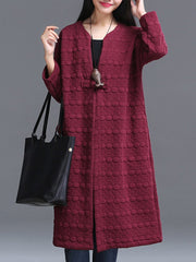 Collarless  Brocade  Long Sleeve Trench Coats