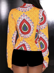 Collarless  Abstract Print  Long Sleeve Jackets