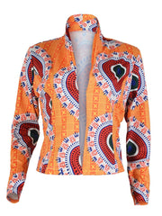 Collarless  Abstract Print  Long Sleeve Jackets