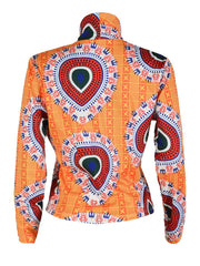 Collarless  Abstract Print  Long Sleeve Jackets