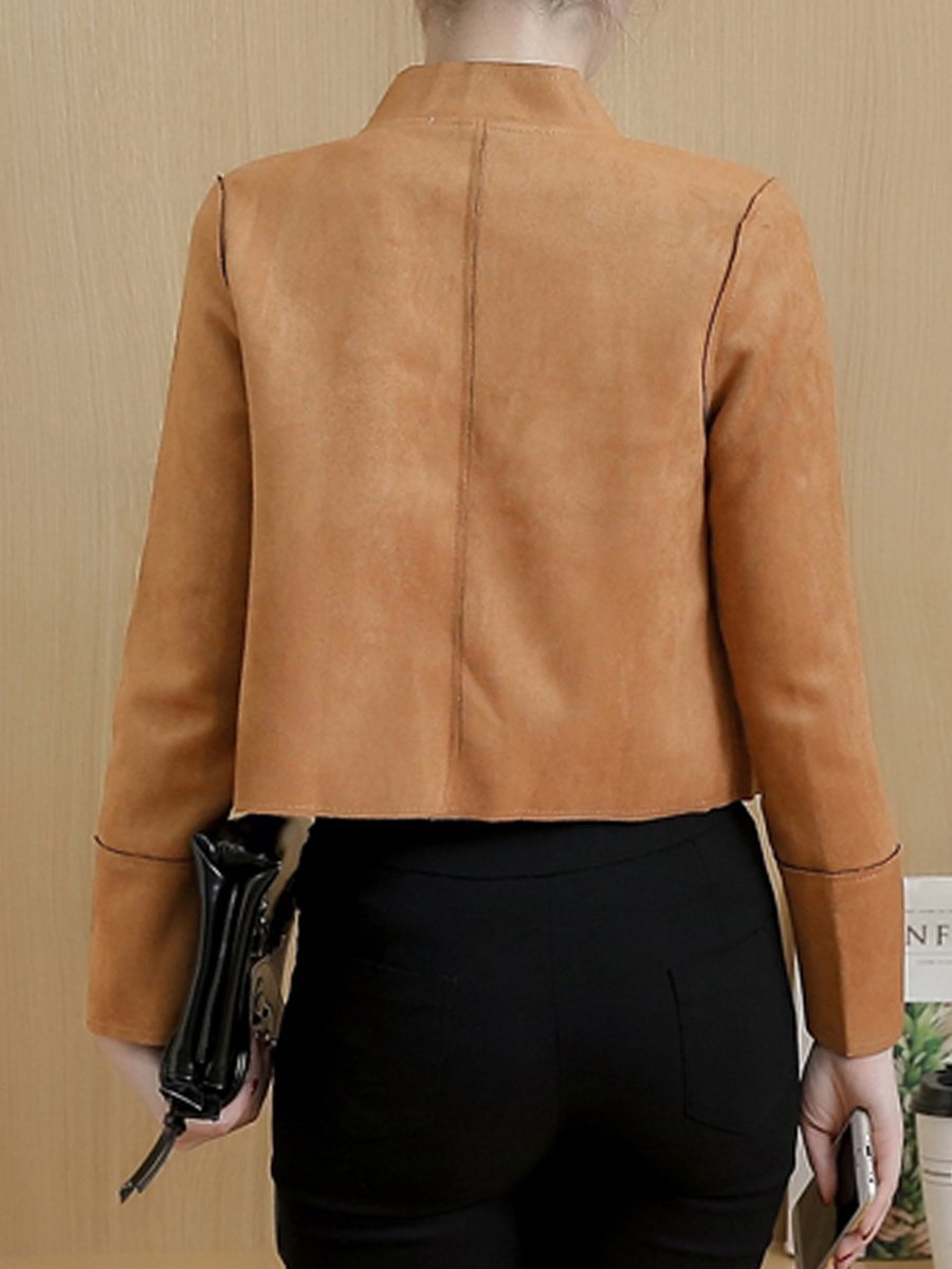 Band Collar  Flap Pocket  Plain  Long Sleeve Jackets