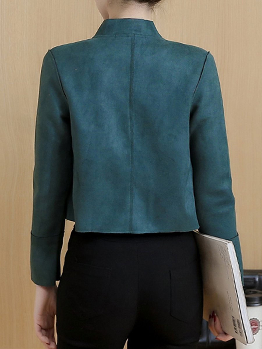 Band Collar  Flap Pocket  Plain  Long Sleeve Jackets