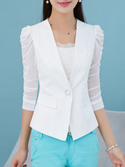 Collarless  Single Button  Plain  Half Sleeve Blazers