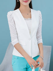Collarless  Single Button  Plain  Half Sleeve Blazers