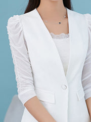 Collarless  Single Button  Plain  Half Sleeve Blazers