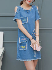 Round Neck  Beading Shift Dress