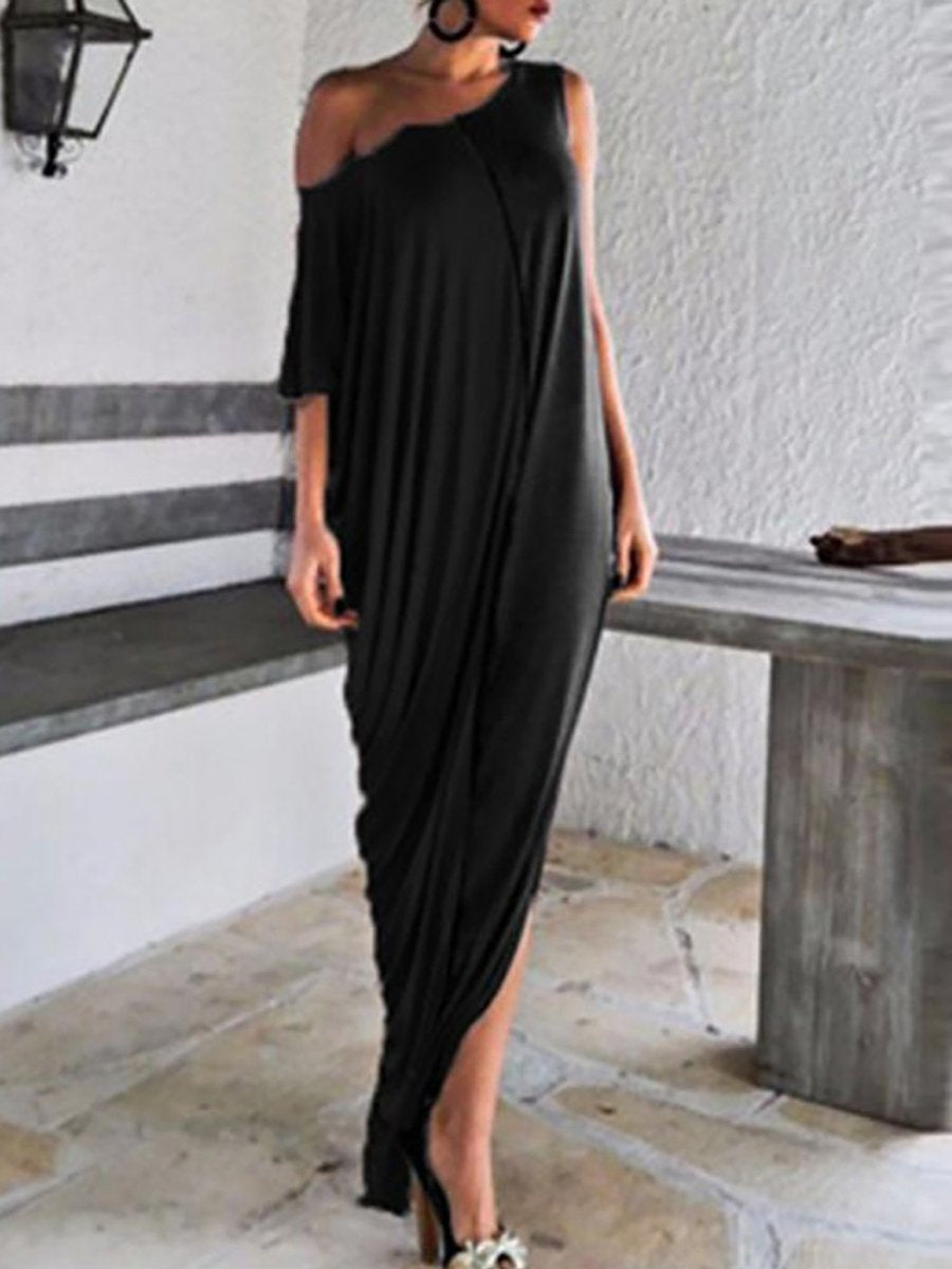 One Shoulder  Patchwork  Color Block Maxi Dresses