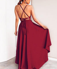 Sexy V Collar Solid Color Irregular Sling Evening Dress