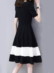 Round Neck  Color Block Skater Dress