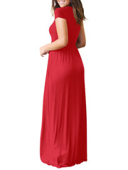 Round Neck  Patch Pocket  Plain Maxi Dress