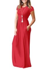 Round Neck  Patch Pocket  Plain Maxi Dress