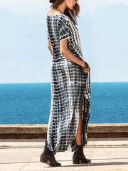 Loose V Neck Irregular Floral Printed Maxi Dress
