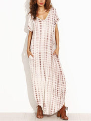 Loose V Neck Irregular Floral Printed Maxi Dress
