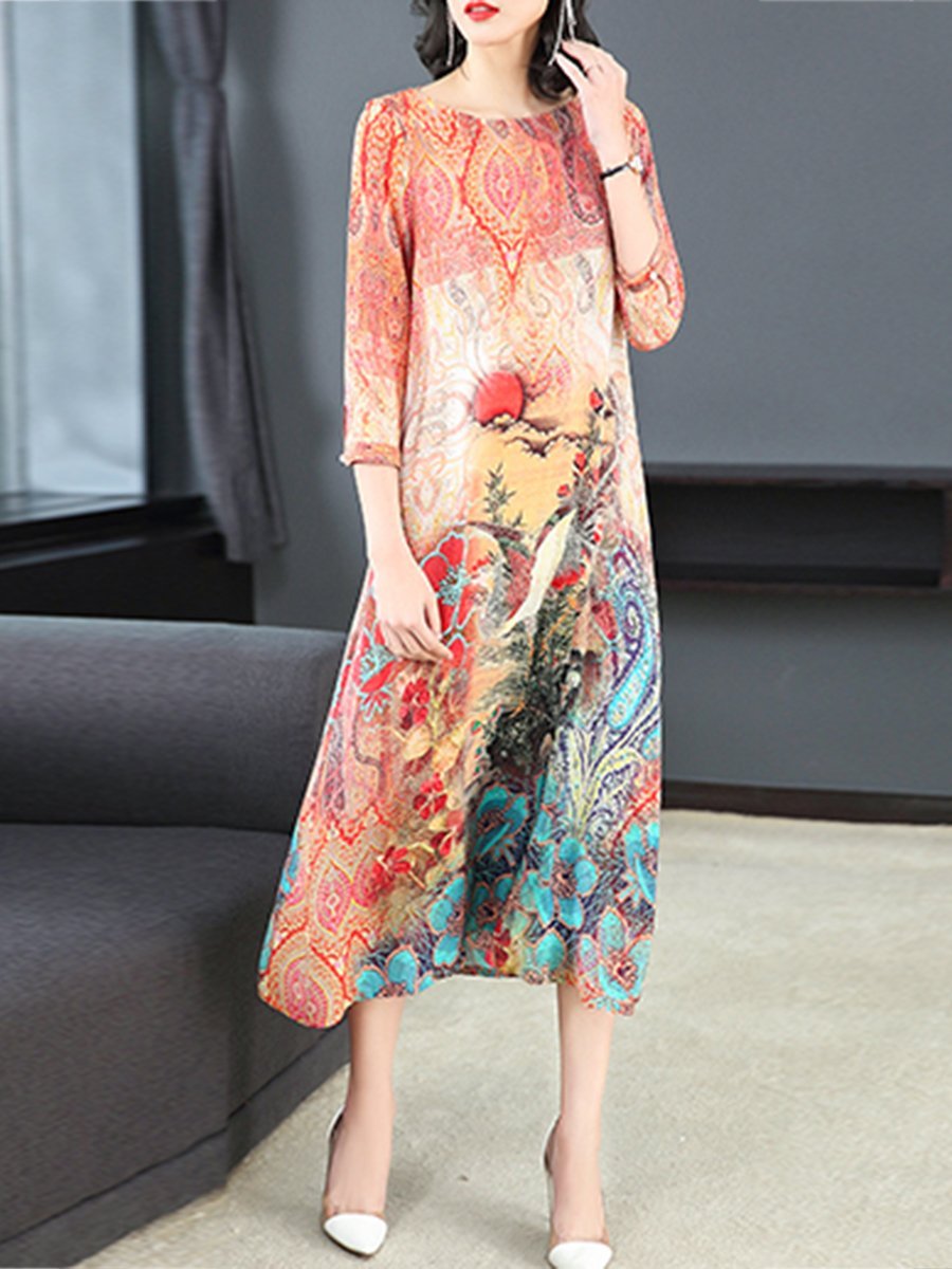 Round Neck  Printed Maxi Dress
