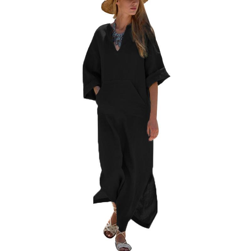 Oversized Women Long Sleeve Solid Cotton Maxi Dress