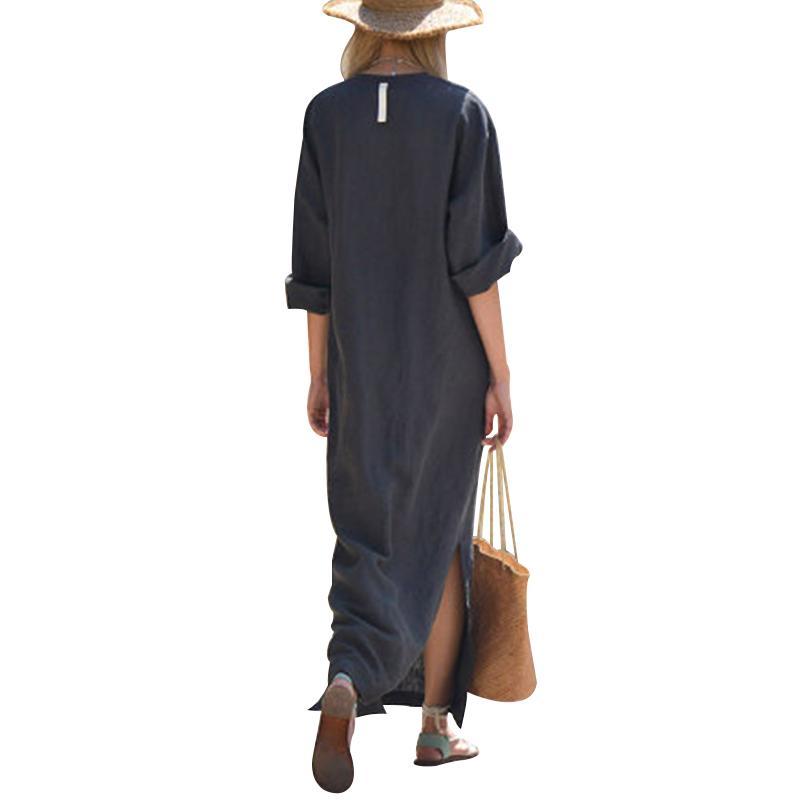 Oversized Women Long Sleeve Solid Cotton Maxi Dress