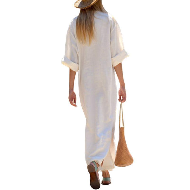 Oversized Women Long Sleeve Solid Cotton Maxi Dress