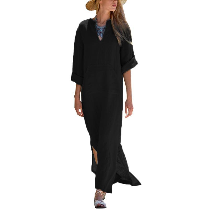 Oversized Women Long Sleeve Solid Cotton Maxi Dress