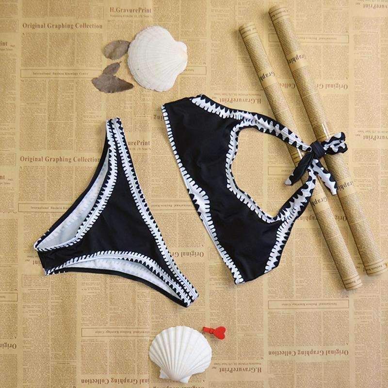 Sexy Black White Printed Bikini Swimwear