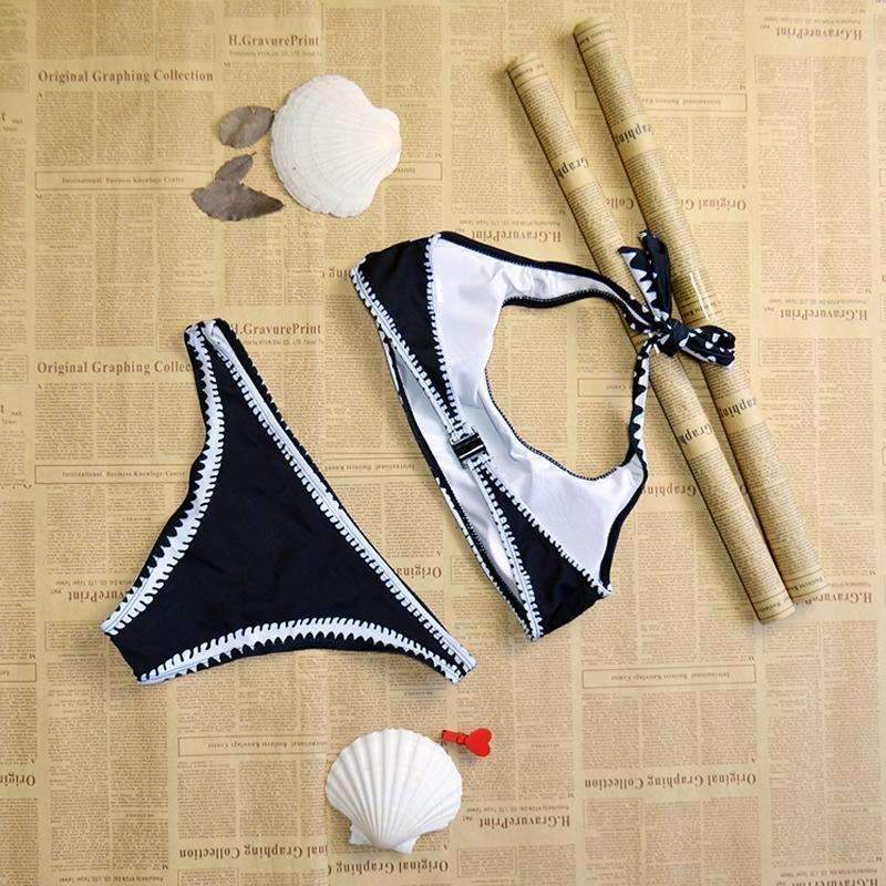 Sexy Black White Printed Bikini Swimwear