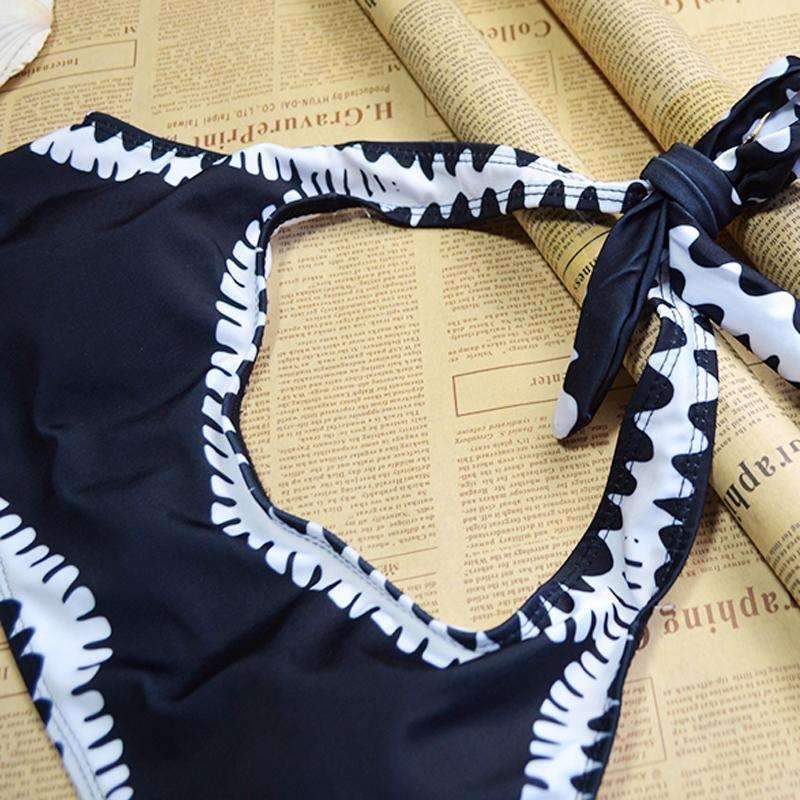 Sexy Black White Printed Bikini Swimwear