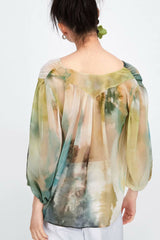 Fashion Loose Watercolor Floral Printed Blouse