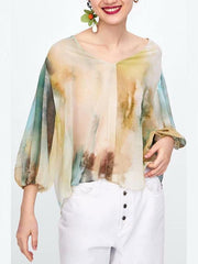 Fashion Loose Watercolor Floral Printed Blouse