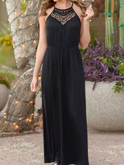 Spaghetti Strap  Elastic Waist  Hollow Out Maxi Dress