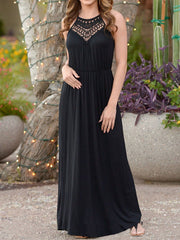 Spaghetti Strap  Elastic Waist  Hollow Out Maxi Dress