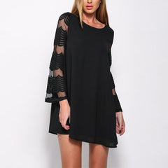 Round Neck Lace Patchwork Flare Sleeve Mini Dress