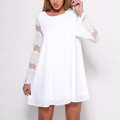 Round Neck Lace Patchwork Flare Sleeve Mini Dress