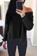 Off Shoulder  Asymmetric Hem  Plain Sweaters