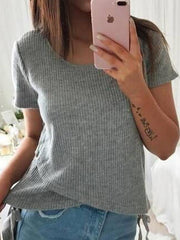 Crew Neck  Asymmetric Hem  Plain Sweaters