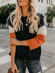 Round Neck Long Sleeve Color Block Fashion Knitting Sweaters