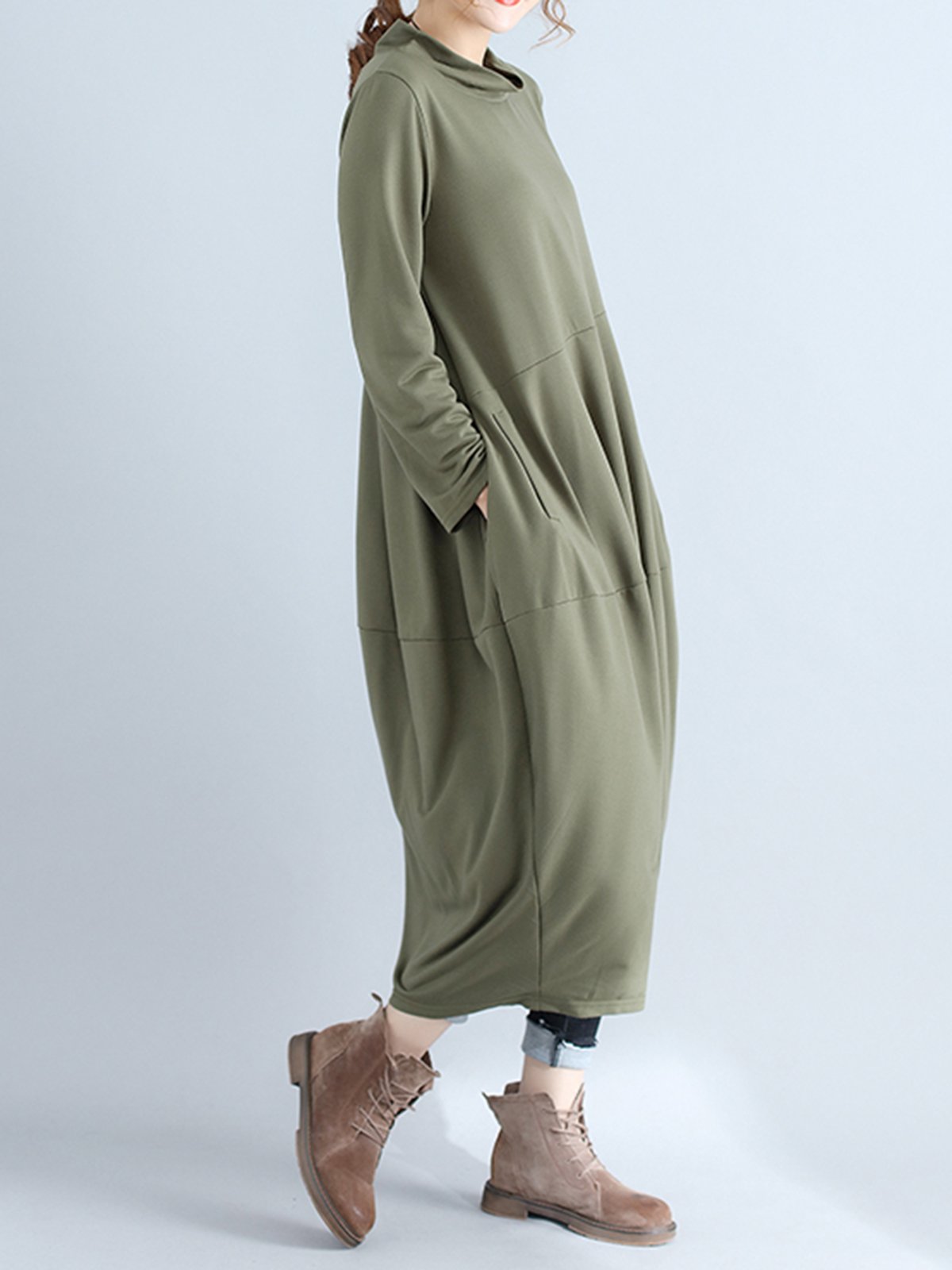 Shift Solid Casual Paneled Long Sleeve Dress