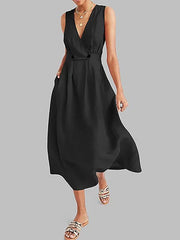 Women deep v neck sleeveless big hem maxi dresses