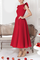 Elegant High End Plain Flouncing Sleeve Skater Dress
