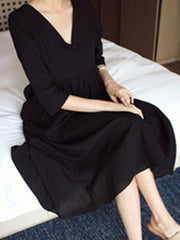 Round Neck  Ruffled Hem  Two Way  Plain Skater Dress