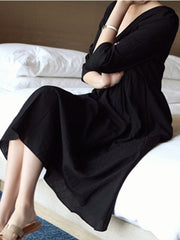 Round Neck  Ruffled Hem  Two Way  Plain Skater Dress