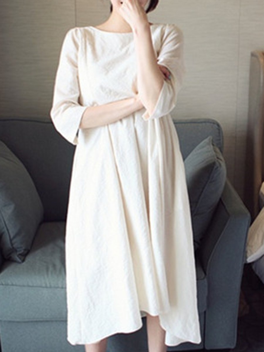 Round Neck  Ruffled Hem  Two Way  Plain Skater Dress