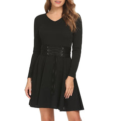 Black Long Sleeve Sexy Woman Skater Dresses